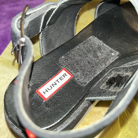 Hunter Black Platform Buckle Sandals with White Sole - Picture 8 of 9